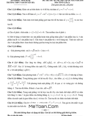 Đề Thi Thử Quốc Gia 2016 Môn Toán Trường Nam Duyên Hà - Thái Bình Lần 3