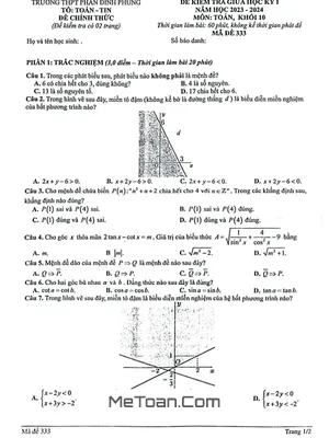 Đề Thi Giữa Kỳ 1 Toán 10 Năm 2023 - 2024 Trường THPT Phan Đình Phùng - Hà Nội