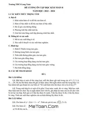 Đề Cương Ôn Tập Học Kì 2 Môn Toán Lớp 8 Năm 2023-2024 - Trường THCS Long Toàn - BRVT