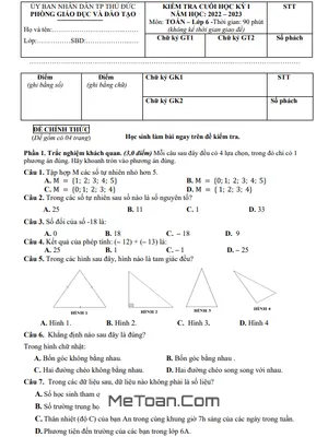 Đề thi học kỳ 1 Toán lớp 6 năm 2022 - 2023 phòng GD&ĐT Thủ Đức - TP.HCM