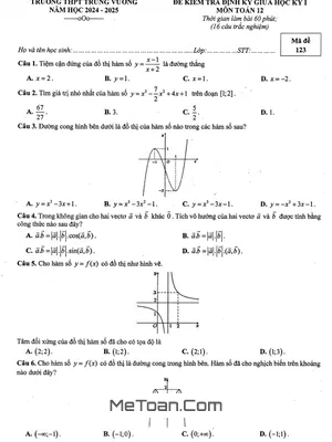 Đề giữa học kỳ 1 Toán 12 năm 2024 - 2025 trường THPT Trưng Vương - TP HCM