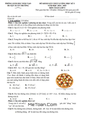 Đề thi học kỳ 1 Toán 9 năm 2024 - 2025 phòng GD&ĐT Xuân Trường - Nam Định