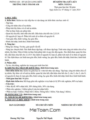 Đề Thi Giữa Kỳ 1 Toán Lớp 6 Năm Học 2024-2025 Trường THCS Thanh Am, Hà Nội Kèm Đáp Án