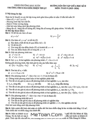 Ôn tập giữa kì 2 Toán 9 năm 2025 – 2026 trường THCS Nguyễn Thiện Thuật – Đà Nẵng