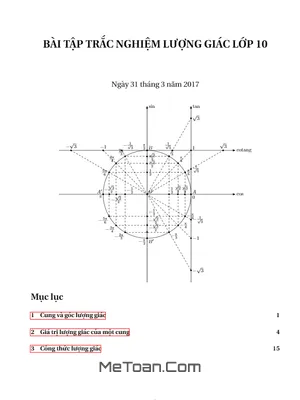 315 Bài Tập Trắc Nghiệm Cung Và Góc Lượng Giác - Công Thức Lượng Giác Có Đáp Án