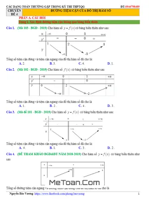 Các Dạng Toán Đường Tiệm Cận Của Đồ Thị Hàm Số Thường Gặp Trong Kỳ Thi THPTQG