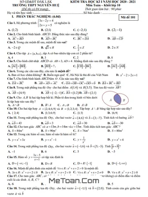 Đề thi HK1 Toán 10 năm 2020 - 2021 trường THPT Nguyễn Huệ - Đắk Lắk