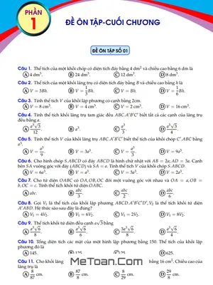05 Đề Ôn Tập Cuối Chương Khối Đa Diện Và Thể Tích Của Chúng Có Đáp Án Và Lời Giải