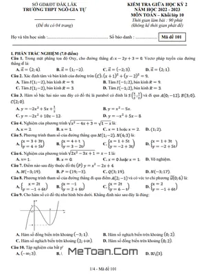 Đề thi giữa học kỳ 2 Toán 10 năm 2022 – 2023 trường THPT Ngô Gia Tự – Đắk Lắk