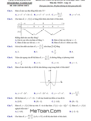 Đề khảo sát chất lượng lần 2 Toán 12 năm 2021 - 2022 Sở GD&ĐT Hải Dương