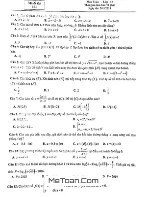 Đề KSCL Toán 12 năm 2018 trường THPT Hàm Rồng - Thanh Hóa có đáp án