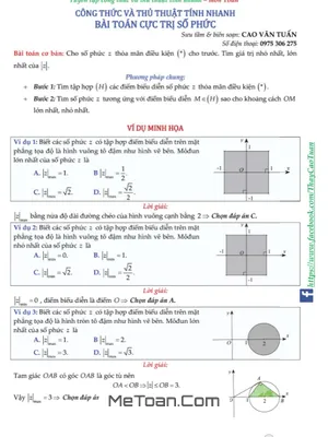 CÔNG THỨC VÀ THỦ THUẬT TÍNH NHANH BÀI TOÁN CỰC TRỊ SỐ PHỨC – CAO VĂN TUẤN