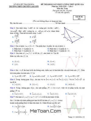 Đề thi KSCL Toán THPTQG 2019 lần 3 trường chuyên Lam Sơn – Thanh Hóa