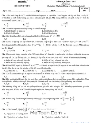 Đề thi thử THPT Quốc gia 2018 môn Toán lần 1 trường THPT chuyên Quốc học Huế