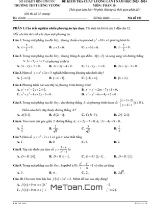 Đề kiểm tra lần 1 Toán 10 năm 2023 - 2024 trường THPT Hùng Vương - Bình Phước