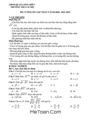 Đề Cương Ôn Tập Học Kỳ 1 Toán 9 Năm 2021 - 2022 Trường THCS Ái Mộ - Hà Nội