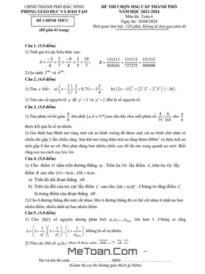 Đề thi chọn HSG Toán 6 năm 2023 - 2024 phòng GD&ĐT thành phố Bắc Ninh