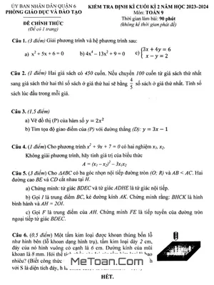 Đề Thi Cuối Kì 2 Toán 9 Năm 2023 - 2024 Phòng GD&ĐT Quận 6 - TP HCM