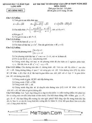 Đề thi thử tuyển sinh vào lớp 10 môn Toán năm 2022 sở GD&ĐT Lạng Sơn
