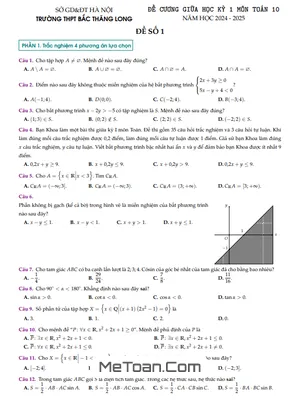 Đề cương ôn tập giữa kỳ 1 Toán 10 năm học 2024 - 2025 trường THPT Bắc Thăng Long - Hà Nội