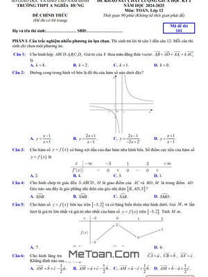 Đề giữa học kỳ 1 Toán 12 năm 2024 - 2025 trường THPT A Nghĩa Hưng - Nam Định