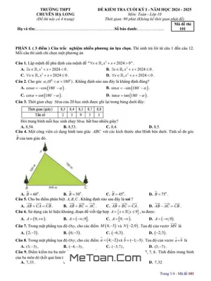 Đề Thi Cuối Kỳ 1 Toán 10 Năm 2024 - 2025 Trường THPT Chuyên Hạ Long - Quảng Ninh