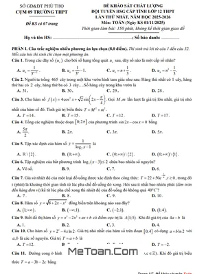 Đề Khảo Sát HSG Toán 12 Lần 1 Năm 2025 – 2026 Cụm 09 Trường THPT Phú Thọ (Có Đáp Án)