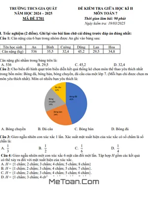 Đề Giữa Học Kì 2 Toán 7 Năm 2024 – 2025 Trường THCS Gia Quất – Hà Nội