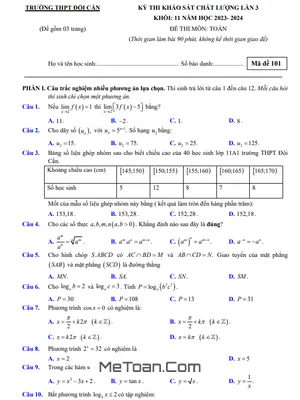 Đề khảo sát lần 3 Toán 11 năm 2023 – 2024 trường THPT Đội Cấn – Vĩnh Phúc