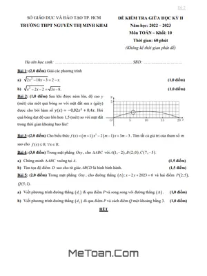Đề Thi Giữa Kỳ 2 Môn Toán Lớp 10 Năm 2022 - 2023 Trường THPT Nguyễn Thị Minh Khai - TP.HCM
