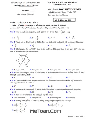 Đề thi giữa học kì 1 Toán 11 năm 2020 – 2021 trường THPT Chu Văn An – Hà Nội