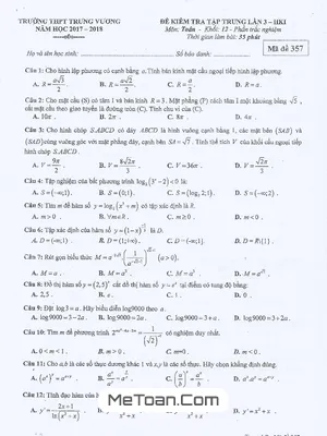 Đề thi HK1 Toán 12 năm 2017-2018 trường Trưng Vương - TP.HCM (lần 3, mã đề 357)
