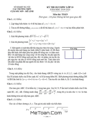 Đề thi Olympic Toán 10 năm học 2019 - 2020 cụm Sóc Sơn - Mê Linh - Hà Nội