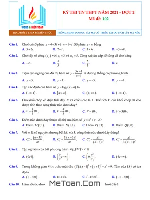 Đáp án và lời giải chi tiết đề thi chính thức tốt nghiệp THPT 2021 môn Toán (đợt 2)
