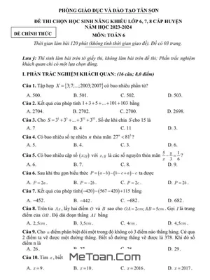 Đề chọn HSG Toán 6 năm 2023 - 2024 phòng GD&ĐT Tân Sơn - Phú Thọ