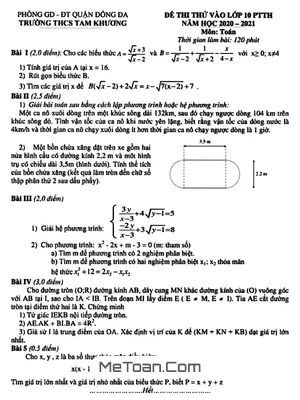 Đề thi thử vào lớp 10 môn Toán năm 2020 - 2021 trường THCS Tam Khương - Hà Nội