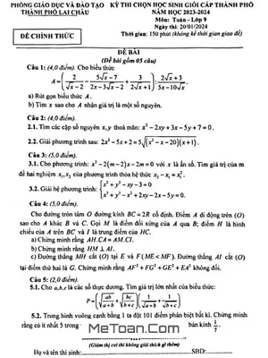 Đề thi HSG Toán 9 năm 2023 - 2024 phòng GD&ĐT Lai Châu
