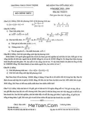 Đề thi giữa kì 1 Toán 9 năm 2025 - 2026 trường THCS Thái Thịnh (Hà Nội) - Có Đáp Án Chi Tiết