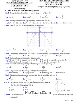 Đề Thi Giữa Kì 2 Toán 9 Năm Học 2024 – 2025 THCS Châu Văn Liêm – Cần Thơ Kèm Đáp Án Chi Tiết