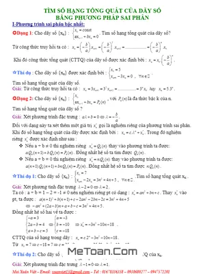 Phương Pháp Sai Phân Tìm Số Hạng Tổng Quát Của Dãy Số - Mai Xuân Việt