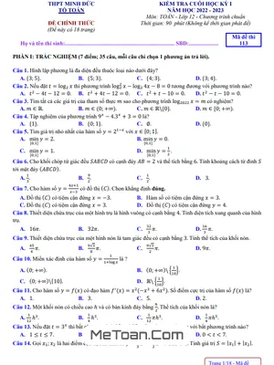 Đề thi học kỳ 1 Toán 12 năm 2022 - 2023 trường THPT Minh Đức - TP HCM (có lời giải)