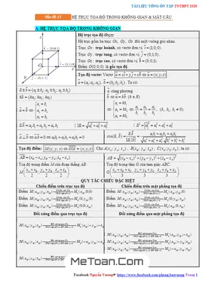 Ôn thi THPT Quốc gia 2020 môn Toán: Hệ trục tọa độ trong không gian