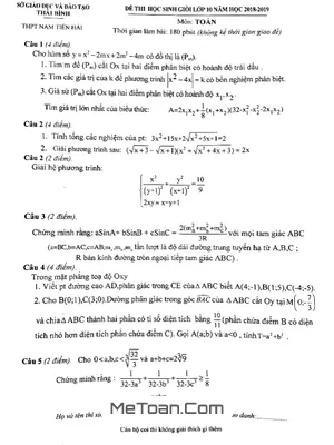 Đề thi HSG Toán 10 năm 2018 - 2019 trường THPT Nam Tiền Hải - Thái Bình