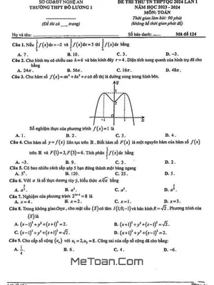 Đề thi thử THPT Quốc gia 2024 môn Toán lần 1 - THPT Đô Lương 1, Nghệ An