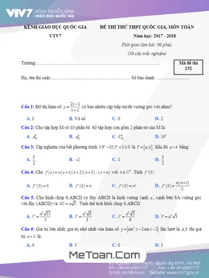 Đề thi thử Toán THPTQG 2018 kênh truyền hình Giáo dục Quốc gia VTV7