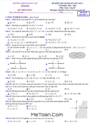 Đề giữa học kỳ 1 Toán 10 năm 2022 – 2023 trường THPT Hà Huy Tập – Hà Tĩnh
