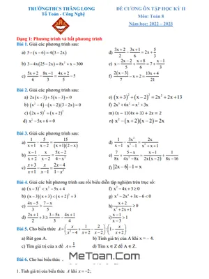 Đề Cương Ôn Tập Học Kỳ 2 Môn Toán Lớp 8 Năm 2022 - 2023 Trường THCS Thăng Long - Hà Nội