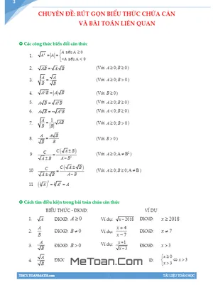 Chuyên Đề Rút Gọn Biểu Thức Chứa Căn Và Bài Toán Liên Quan