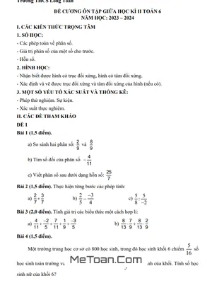 Đề Cương Ôn Tập Giữa Kì 2 Môn Toán Lớp 6 Năm 2023 - 2024 Trường THCS Long Toàn - BR VT