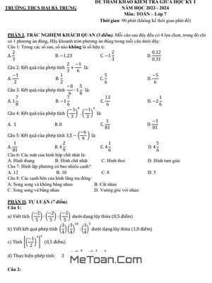 Đề Tham Khảo Giữa Kỳ 1 Toán 7 Năm 2023 - 2024 Trường THCS Hai Bà Trưng - TP.HCM